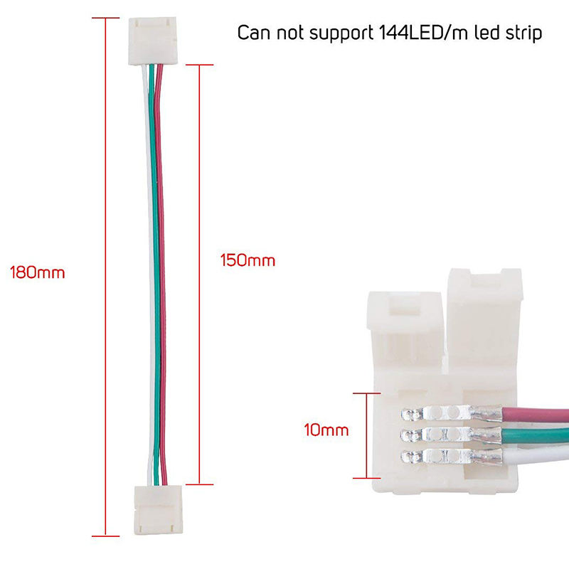 3Pin/4Pin 10mm Wide Dual End with 15cm Long Cable LED Strip Solderless DIY Connector Adapter Conductor for WS2811 WS2812B SK6812 WS2813 WS2815 Addressable LED Flexible Strip Light